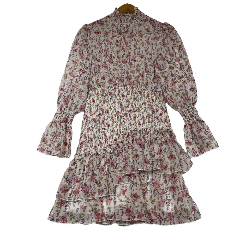 Princess Polly Tiered Ruffle Mini Dress Size 6 Floral Boho Shirred Waist FLAW